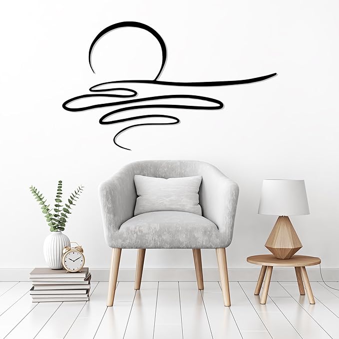 Sunrise Metal Wall Art, Sunset Metal Wall Decor for Living Room, Sunshine Line Art Home Decor Outdoor Indoor, Sun Design Modern Artwork for Walls, Abstract Sunset Wall Decor, Housewarming Gifts