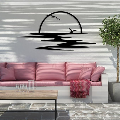 Sunrise Metal Wall Art, Sunset Metal Wall Decor for Living Room, Sunshine Line Art Home Decor Outdoor Indoor, Sun Design Modern Artwork for Walls, Abstract Sunset Wall Decor, Housewarming Gifts