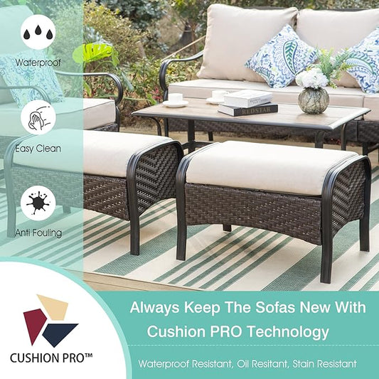 MFSTUDIO Outdoor Patio Furniture Set, 7 PCS Metal Patio Conversation Sets for 9, Modern Patio Sectional Set with 3-Seat Sofa, Loveseat, 2 Swivel Sofa Chairs, 2 Ottoman, 1 Coffee Table