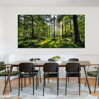 Tarfupth Large Forest Wall Art for Living Room Green Woodland Landscape with Sunlight Modern Nature Wall Decor for Bedroom Office Home Decor 29"x58"