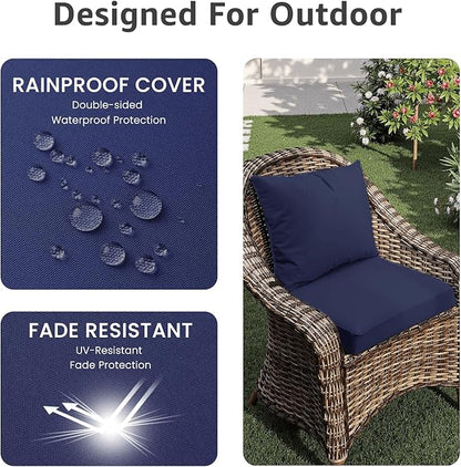 PatioGlow Outdoor Seat Cushion Set 22 x 22 x 4 Inch, Waterproof & Fade Resistant Patio Furniture Cushions with Removable Cover and Ties, Thick Deep Seating Pads for Outside Chair Sofa Couch, Dark Blue