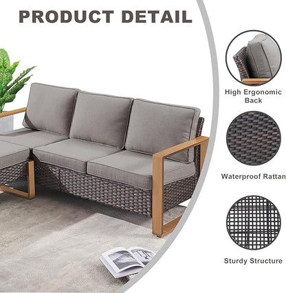 Rilyson Outdoor Wicker Patio Furniture Set - 5 Piece Patio Conversation Set with 2 Wicker Swivel Rocker Chairs,2 Rattan Ottoman and 1 Couch,Thick Cushions,Deep Seating,Wide Armrest(Mixed Grey/Grey)