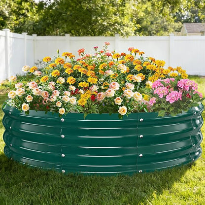 12 Inch Tall Heavy-Duty Round Steel Rised Garden Bed – Wave-Shaped Design Galvanized Metal Planter Box for Vegetables Flowers Succulent at Patio/Garden Outdoor (Green, 48" Diameter)