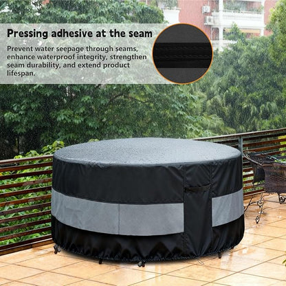Round Patio Furniture Cover Black Grey Waterproof Up to 10000pa for 32 x 28 Inch Outdoor Round Table Covers