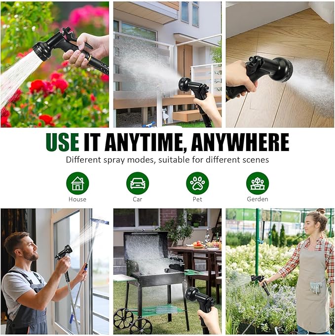 Garden Hose 50 ft, Stainless Steel Water Hose 50ft Heavy Duty with 10 Function Nozzle, Flexible No-Kink Metal Hose 50 Feet, Pet-Proof Water Pipe for Outside Yard