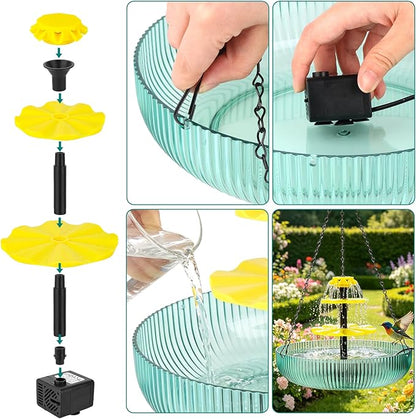 3-Tier Hanging Solar Bird Bath Fountain, Solar Pump Cascading Water Feeder with 16.4FT Extra Long Cord, Large Bird Bowl for Hummingbirds Wild Birds (1pcs-Solar Bird Bath Fountain)