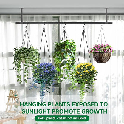 Hanging Planters Rod – Plant Hanger Indoor for Window Ceiling, Hanging Plant Shelf for Wall Planter House Plants, Plant Shelves Metal Holder Bar 31.5In Black (Pots, plants, chains not included)