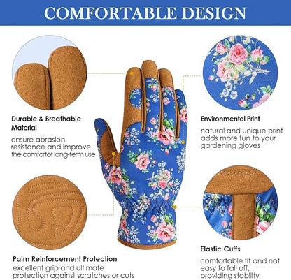 Trifabricy Gardening Gloves for Women, Breathable Leather Garden Gloves with Grip, Thorn-Proof Puncture-Resistant Work Gloves