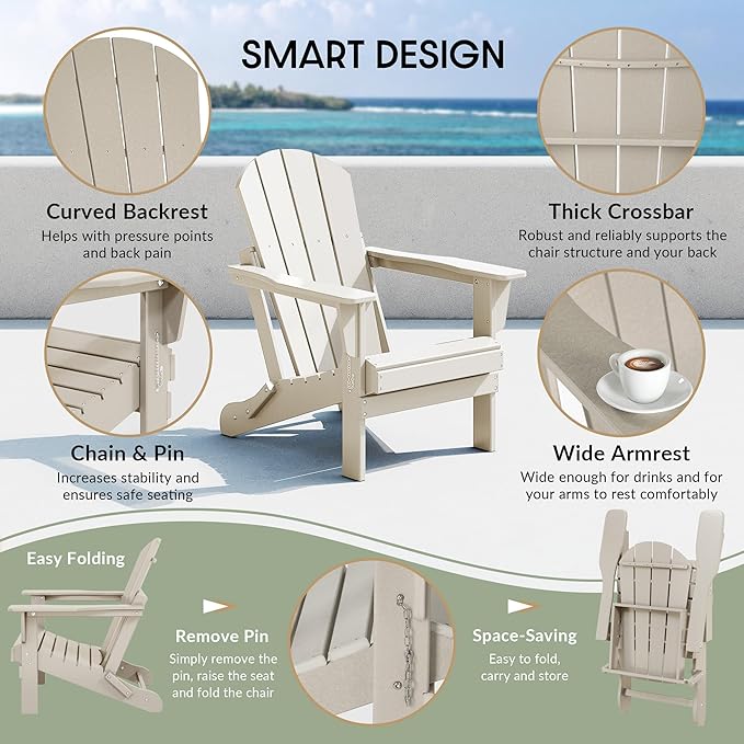 WestinTrends Malibu 2 Piece Set Outdoor Folding Poly Adirondack Chair, Sand