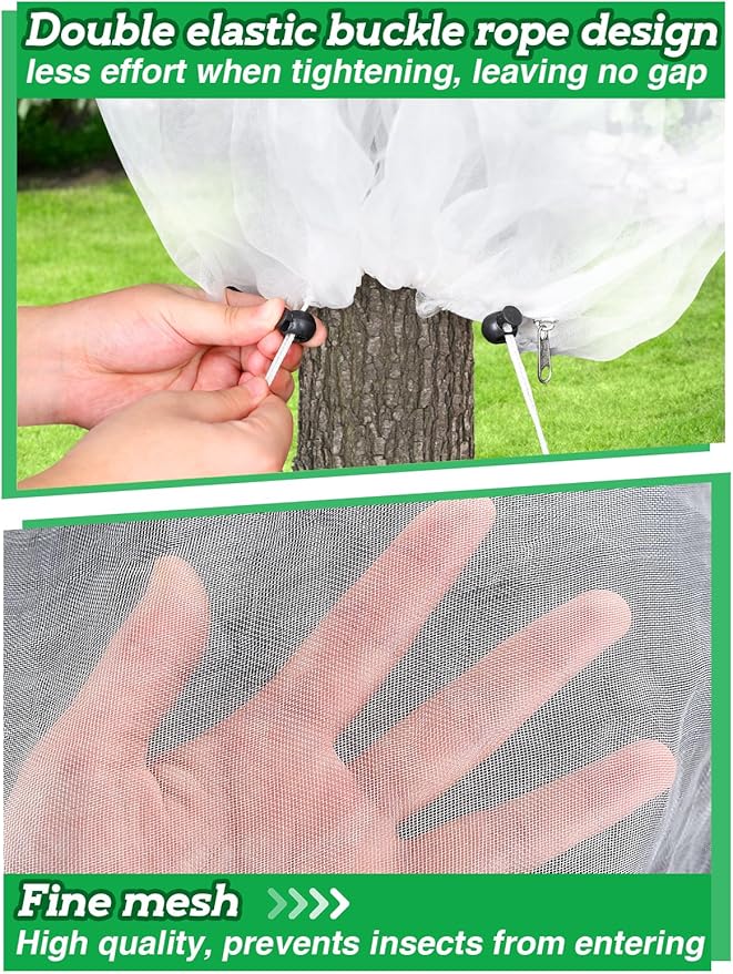 Easy Installation Fruit Tree Netting with Zipper & Drawstring - 6.2x6.2ft Ultra Fine Mesh Garden Protection Screen to Protect Pear Peach Apple from Bird Insect Bug Cicada Deer Squirrel