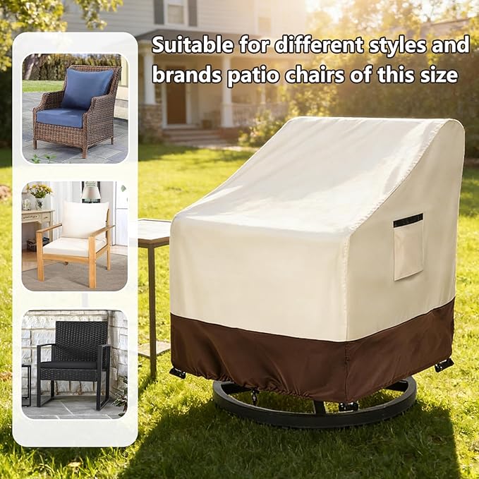 Patio Chair Covers 2 Pack, 28W x 33D x 38.5H inches, 600D Heavy Duty Waterproof Outdoor Furniture Cover, Patio Furniture Covers for Lawn/Garden Chiars, Beige & Brown
