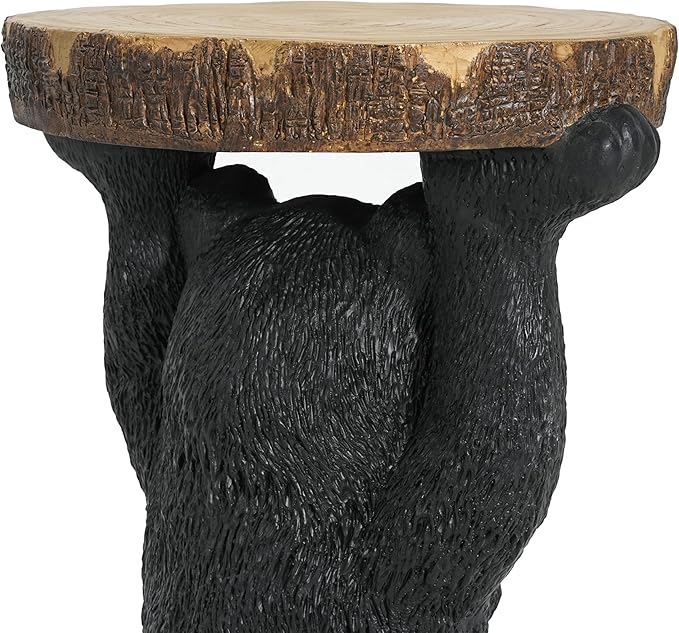 Christopher Knight Home Blitz Bear Outdoor Side Table, MGO Bear Statue with Display Tabletop, Hand Painted Sculpture, Cute Small End Table for Indoor/Outdoor, No Assembly Required, Black + Brown
