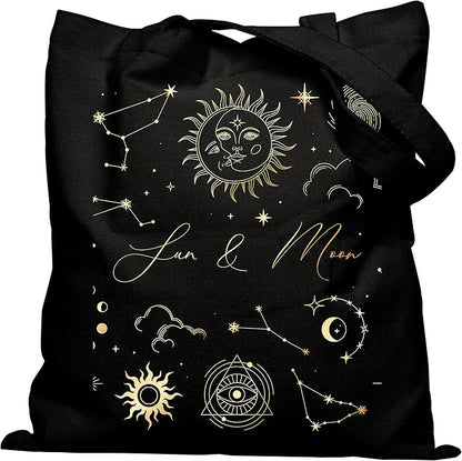 Canvas Tote Bag with Aesthetic Prints, Cute Tote Bag for Women Girls with Wide Strap, Gifts for Cat Book Lovers