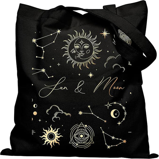 Canvas Tote Bag with Aesthetic Prints, Cute Tote Bag for Women Girls with Wide Strap, Gifts for Cat Book Lovers