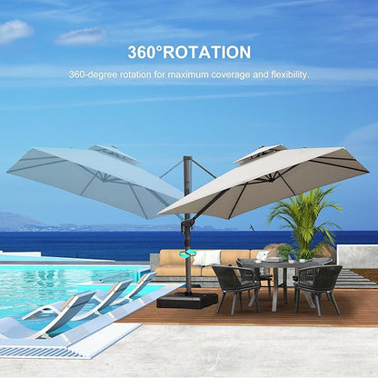 PURPLE LEAF Cantilever Patio Umbrella Outdoor Aluminum Offset Square Umbrella Windproof Heavy Duty Hanging Outside Umbrella for Deck Pool Garden