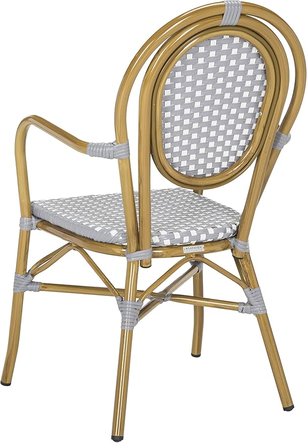 SAFAVIEH PAT4014A-SET2 Outdoor Collection Rosen Navy and White French Bistro Stacking Arm Chair