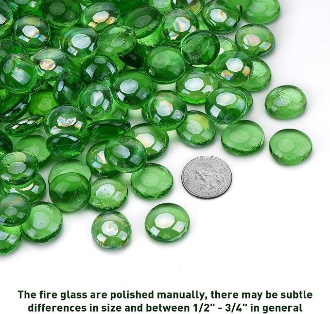 Skyflame 10-Pound Fire Glass Beads for Fire Pit Fireplace, 1/2-Inch Size Emerald Green Reflective Decorative Blended Fireglass Drops for Landscaping