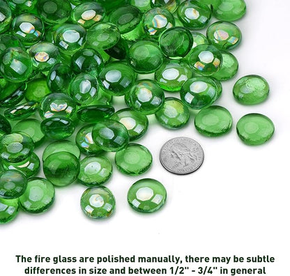 Skyflame 10-Pound Fire Glass Beads for Fire Pit Fireplace, 1/2-Inch Size Emerald Green Reflective Decorative Blended Fireglass Drops for Landscaping