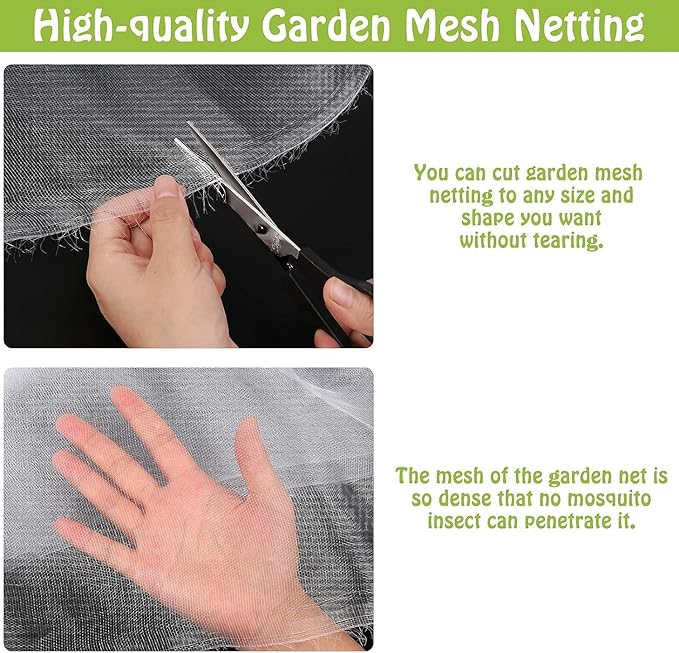 Mckanti 10x30FT Garden Mesh Netting, Fine Plant Covers with 30Pcs Cable Ties & 10Pcs Nails, Bed Netting Cover for Plants, Vegetables, Greenhouse, Patio Barrier Net
