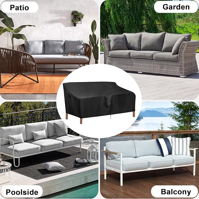 OutdoorLines Outdoor Waterproof Patio 3-Seater Couch Cover - UV Resistant Patio Sofa Furniture Covers Weatherproof Heavy Duty Glider Covers for Outdoor Furniture, 88Wx32.5Dx33H Inches, Black