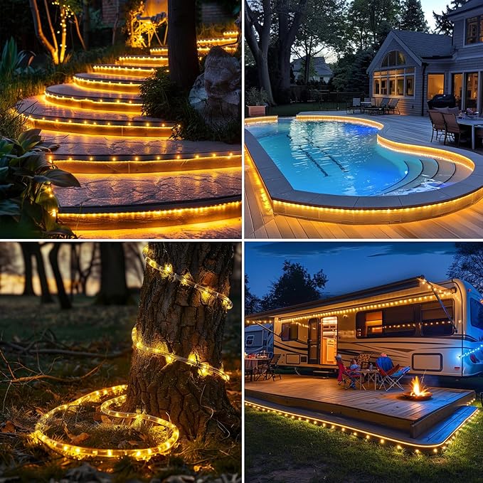 LairtPOW 98FT Waterproof 300LEDs Solar Rope Lights, Type C Charging, Remote-Controlled, for Outdoor Pathway Pool Patio Party Garden Yard Palm Tree Holidays (Brighter - Warm White)