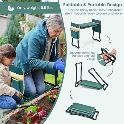 Nightcore Garden Kneeler and Seat, Foldable Kneeling Bench with EVA Foam Pad, Portable Garden Stool with 2 Large Tool Bags & Heavy-Duty Metal Frame, Suitable for Gardening, Fishing, Camping