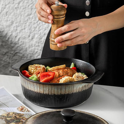 KOOV Ceramic Casserole Dish with Lid, 2 Quart, 9 inch, Rough Black