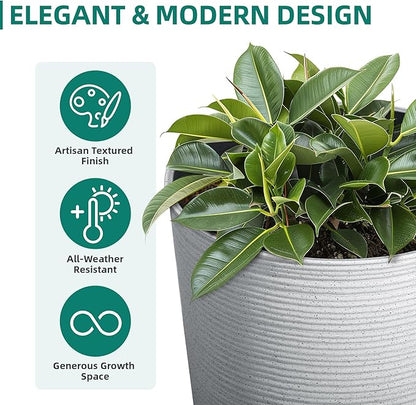 23.5" H Tall Pot Planters, 2-Pack Taper Large Flower Pots for Indoor Outdoor Use, UV-Protect PP Plant Container for Garden Patio Yard Balcony Porch or Home Decor, White Vertical Stripes Texture