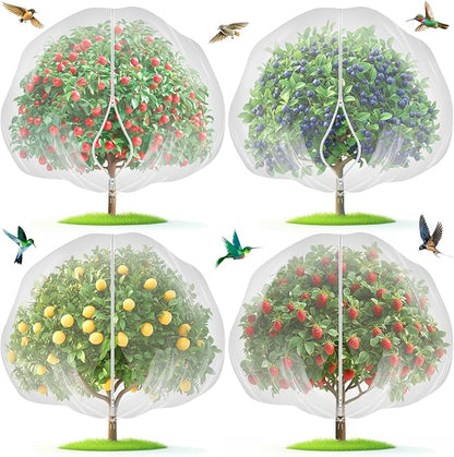 Fruit Tree Netting with 2-Way Zipper & Drawstring - 4'x6' Garden Plant Net Pest Barrier to Prevent Cicadas Bird Squirrel Deer - Bug Protection for Blueberry Tomato with Fine Mesh Insect Cover (4 Pack)