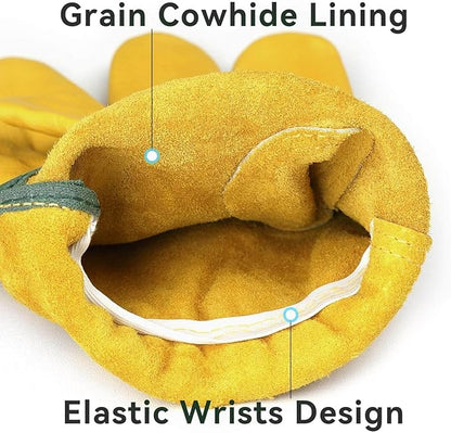 OZERO Leather Work Gloves for Men & Women, 24 Pairs Bulk Genuine Cowhide Garden Gloves, Lab Tested EN388 2143X, Flexible Grip, Breathable Unlined Comfort, Elastic Wrist (Gold, X-Large)