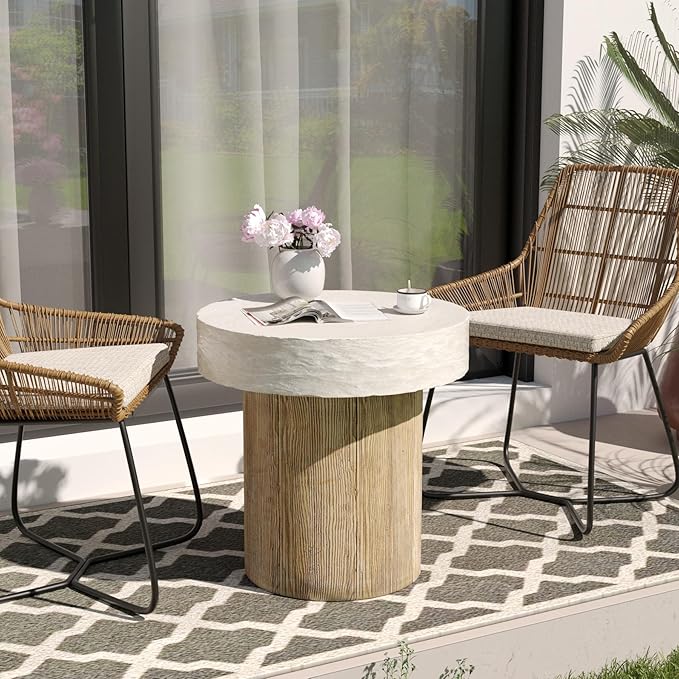 SUNBURY Outdoor Concrete Coffee Table, 20" W Patio Dining Table, Outdoor Table Round in Antique Beige Coffee Table for Patio, Garden, Backyard