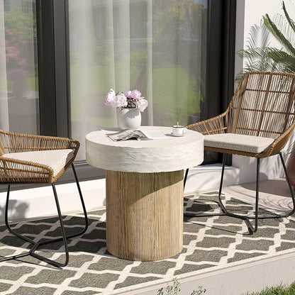 SUNBURY Outdoor Concrete Coffee Table, 20" W Patio Dining Table, Outdoor Table Round in Antique Beige Coffee Table for Patio, Garden, Backyard