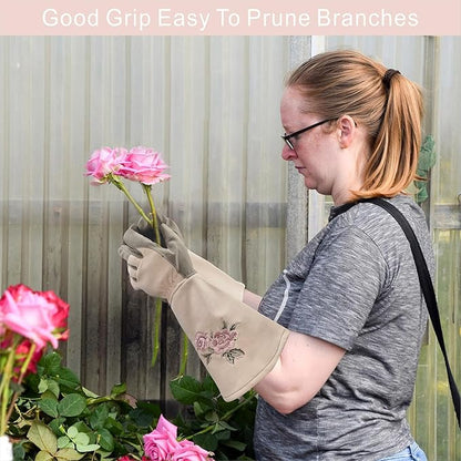 Long Gardening Gloves for Women, Durable Rose Pruning Gloves Thorn Resistant for Weeding Planting Digging (1 Pair)