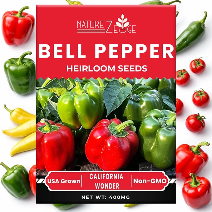 Sweet Pepper Seeds for Planting, Sweet Banana Pepper Seeds, Pepperoncini, Sweet Cherry Pepper Seeds, California Wonder Bell Pepper, and Anaheim, Heirloom Pepper Seed Assortment, Non-GMO
