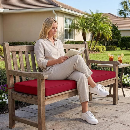 Summsun Outdoor Bench Cushion: Waterproof and Fade Resistant Patio Furniture Cushions - Non-Slip Bench Pad Cushion with Removable Cover for Garden Swing Porch Sofa Settee, 45 x 18 Inch, Burgundy