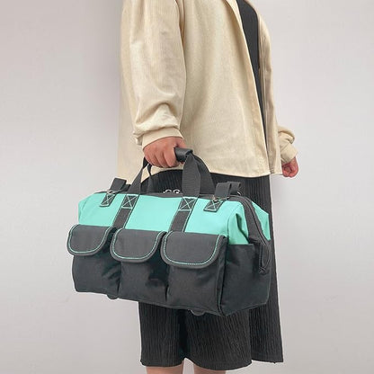 Women Garden Tools Bag 16inch Wide Mouth Tool Bag with Molded Base and Plastic-Padded, Inside Pockets for Tool Storage and Organization,600D polyester fabric (Teal color)