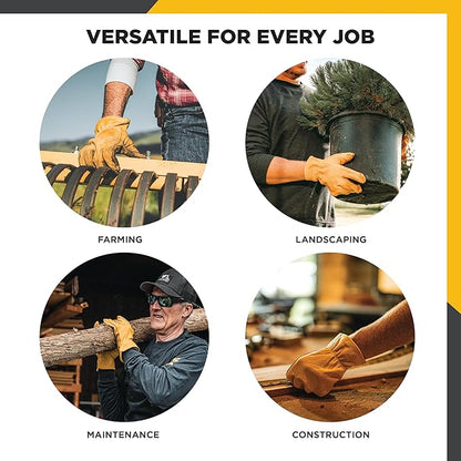 Wells Lamont Leather Work Gloves for Men – Grain Cowhide, Reinforced Palm – Ideal for Construction, Farming, Ranching – Ergonomic Fit, Keystone Thumb, Elasticized Wrist – Saddletan, Small (1129S)