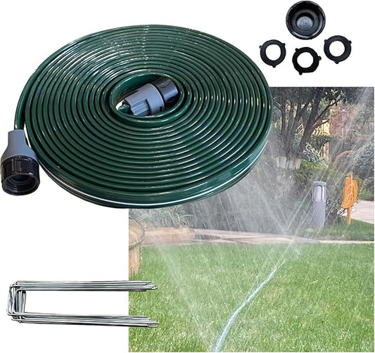 Watoo 2026 Sprinkler Hose & Soaker Hose for Yard - 25 FT Reinforced Flat Garden Hose with Holes, Heavy Duty No-Kink Lawn Irrigation Hose (Includes Stakes, High Pressure Spray)