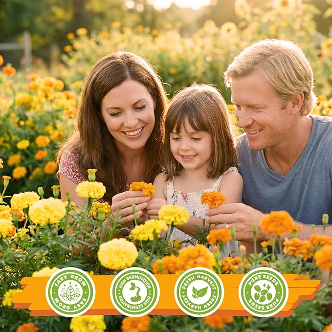 Tri-Color French Marigold Seeds for Planting – 4OZ 38,000+ Open-Pollinated Flower Seeds to Plant, High Germination Rate, Fast Blooming for Gardens, Containers & Companion Planting