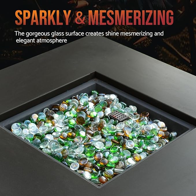 Skyflame 10-Pound Blended Fire Glass Beads for Fire Pit Fireplace Landscaping, 1/2-Inch High Luster Emerald Green, Crystal Ice, Caramel