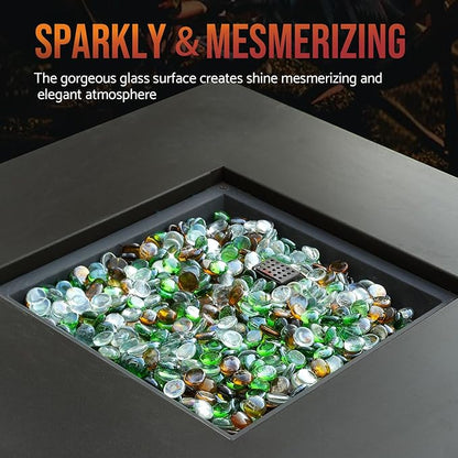 Skyflame 10-Pound Blended Fire Glass Beads for Fire Pit Fireplace Landscaping, 1/2-Inch High Luster Emerald Green, Crystal Ice, Caramel