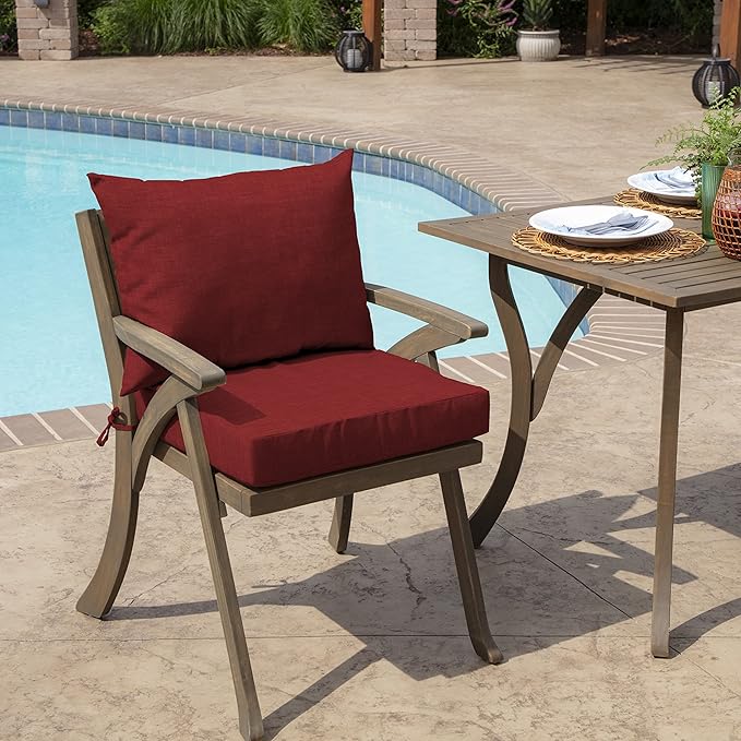 Arden Outdoor Dining Chair Cushion, 21 x 21, Rain-Proof, Fade Resistant 21 x 21, Ruby Red Leala