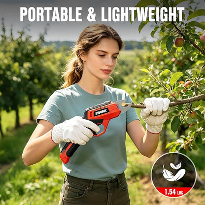 EWORK Cordless Electric Pruning Shears 4.2V Rechargeable 4000mAh Battery, 0.7 Inch Cutting Diameter, 2 SK5 Blades Quick Tool-Less Replacement, Handheld Pruner for Garden Tree Branch Trimming