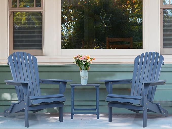 Outdoor Wooden Folding Adirondack Chair Set of 2 with Pre-Assembled BackRest, Wood Patio Chair for Garden Backyard Porch Pool Deck Firepit