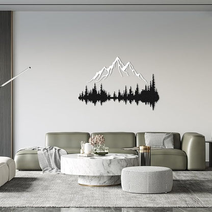 WOCHMANN,Mountain Lake Forest Large Metal Wall Art Black Minimalist Nature Silhouette Wall Decor Outdoor Landscape Wall Sculpture for Living Room, Bedroom, Kitchen or Office (Black & White, 47W'' x 31L'', Unframed)