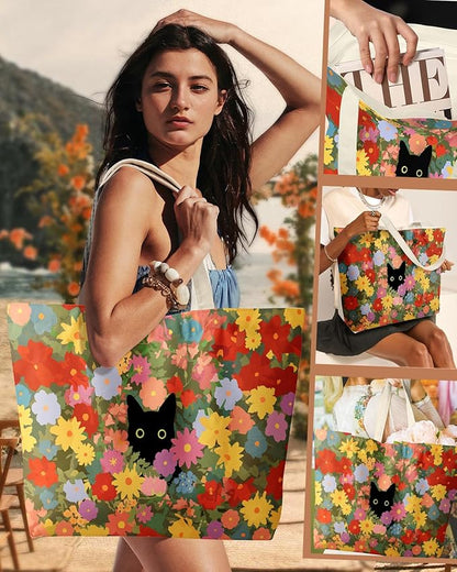 Miss Adola Large Tote Bag for Women - Canvas Tote Bag with Zipper Aesthetic Reusable Shoulder Bag for Gym, Travel, Work