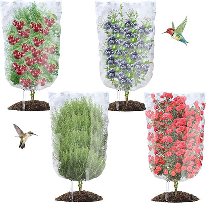 4PCS Bird Netting for Fruit Trees 2.6x3.3FT Mesh Bag with Drawstring Garden Insect Nettings Pest Barrier Blueberry Bush Netting Plant Row Cover White Mosquito Net for Fruit/Flowers/Herb/Vegetables
