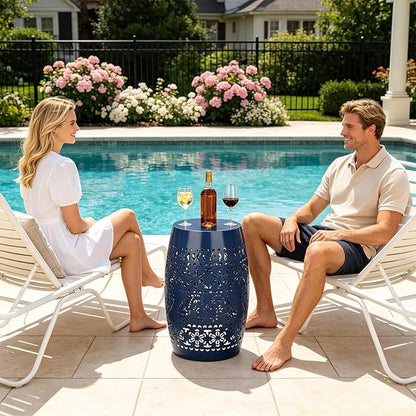 MUMTOP Outdoor Lace Cut Iron Side Table, Patio Garden Stool Coffee End Table Nightstand for Small Spaces, Living Room, Front Porch, Poolside