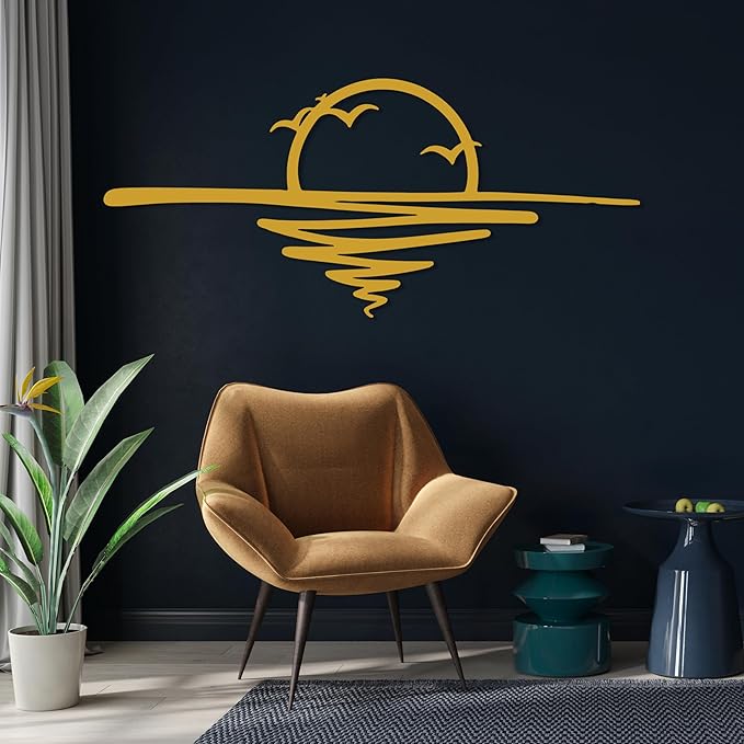 Sunrise Metal Wall Art, Sunset Metal Wall Decor for Living Room, Sunshine Line Art Home Decor Outdoor Indoor, Sun Design Modern Artwork for Walls, Abstract Sunset Wall Decor, Housewarming Gifts
