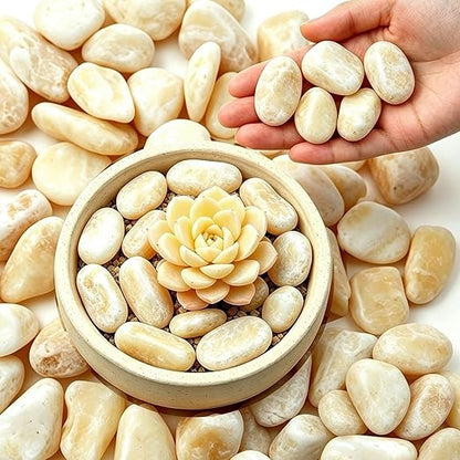 12 lbs Beige Natural Stone Gravel, 1-2 inch Polished Pebbles for Plants, Vases, Aquariums, DIY Crafting, Home Decor, and Garden Landscaping Stones